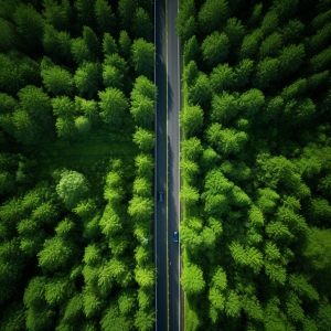 春夏秋冬水平的公路路边两排淡绿的树木和花充满春天的气息俯视图10