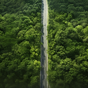 春夏秋冬水平的公路路边两排淡绿的树木和花充满春天的气息俯视图09