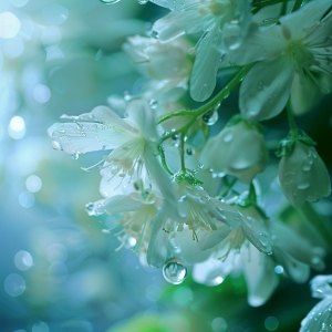 春天早晨雨后实景拍摄白色花朵半透明花瓣晶莹剔透清澈透明玻璃般的树枝优雅浪漫高清03