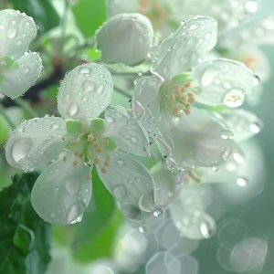 春天早晨雨后实景拍摄白色花朵半透明花瓣晶莹剔透清澈透明玻璃般的树枝优雅浪漫高清01