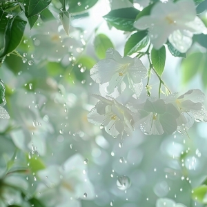 春天早晨雨后实景拍摄白色花朵半透明花瓣晶莹剔透清澈透明玻璃般的树枝优雅浪漫高清02