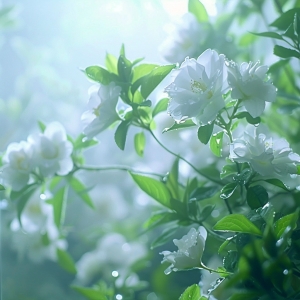 春天早晨雨后实景拍摄白色花朵半透明花瓣晶莹剔透清澈透明玻璃般的树枝优雅浪漫高清04