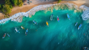 波浪小船海滩背景美丽的自然夏天空气06